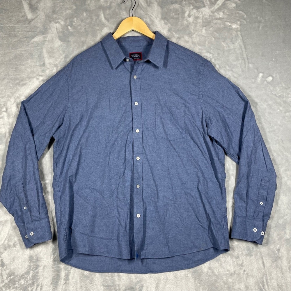 UNTUCKit Mens Blue Chambray Button Down Long Sleeve Flannel Shirt XX Large